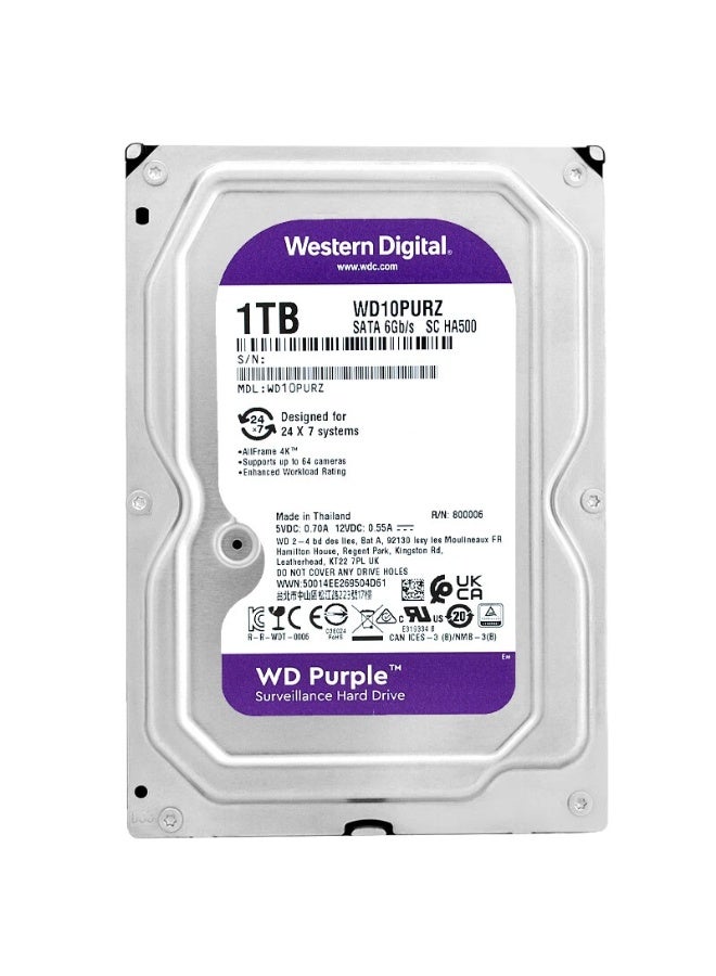 Western Digital HDD 1TB WD Purple Surveillance System 3.5" Internal HDD WD10PURZ - Image 3